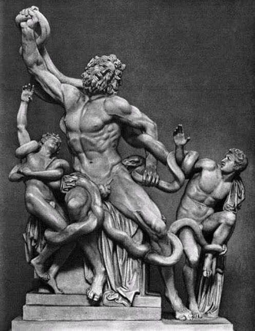 Statue of Laocoon and his sons with the missing parts restored