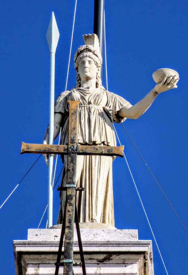 Statue of Minerva-Roma atop bell tower of Palazzo Senatorio, Rome