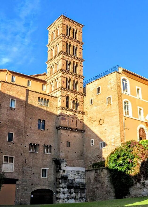 The 12th century bell tower of the church of Santi Giovanni e Paolo, Rome