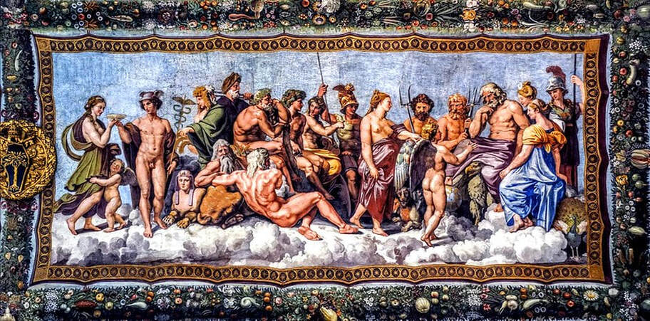 The Council of the Gods, fresco by Raphael et al, Villa Farnesina, Rome