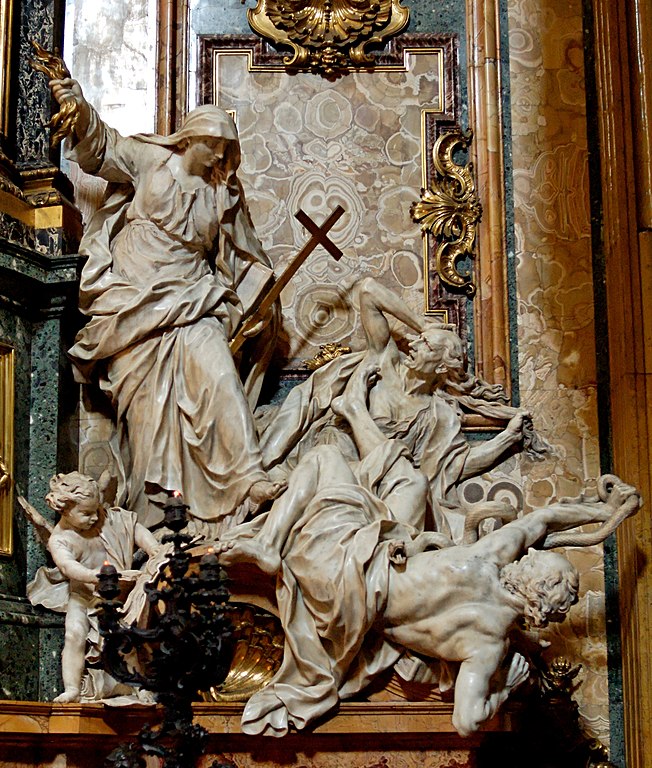 Religion Overthrowing Heresy, sculpture by Pierre Legros the Younger, Chiesa del Gesu, Rome