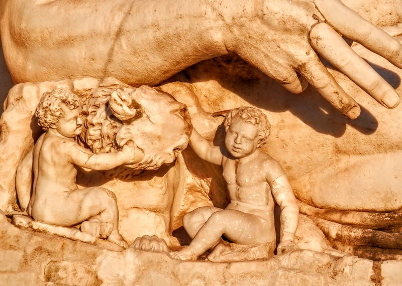 Romulus and Remus, a detail of the statue of the River Tiber, Piazza del Campidoglio, Rome