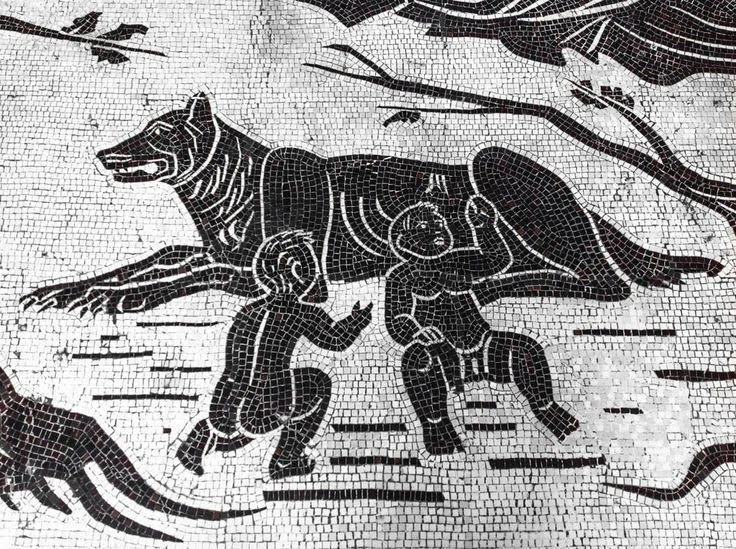 A 20th century floor mosaic of the she-wolf suckling Romulus and Remus, Stazione Ostiense, Rome