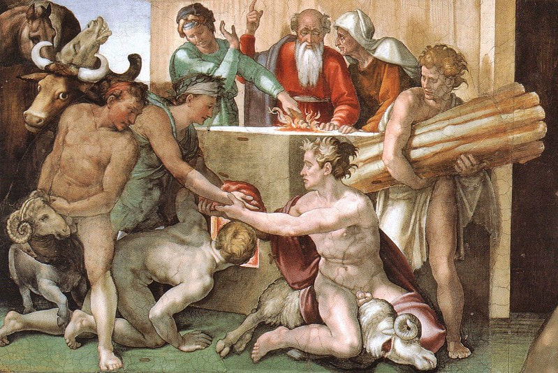 The Sacrifice of Noah, fresco by Michelangelo, Sistine Chapel