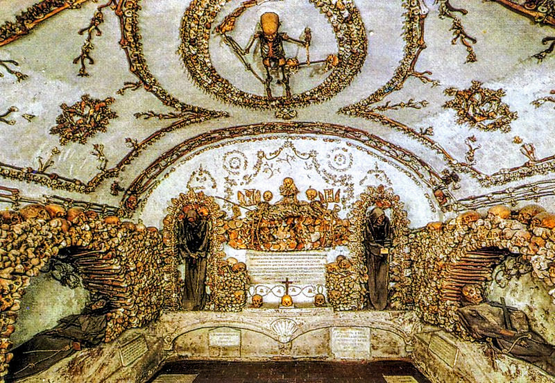 Skulls and bones in the crypt of Santa Maria della Concezione dei Cappuccini, Rome