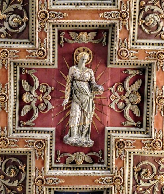 St Agnes, a detail of the wooden ceiling, church of Sant' Agnese fuori le Mura, Rome