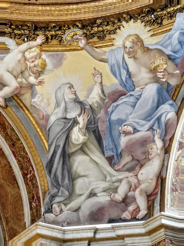 St Catherine Chooses the Crown of Thorns, fresco by Giovanni Odazzi, Cappella di Santa Caterina, church of Santa Sabina, Rome