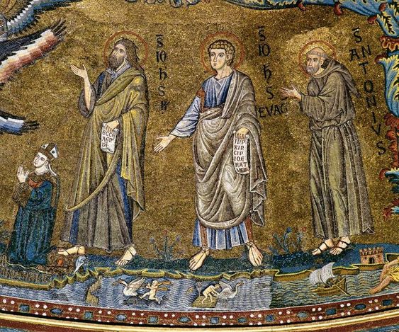 St John, St John the Evangelist and St Antony, a detail of the mosaic in the apse of the church of Santa Maria Maggiore-Rome