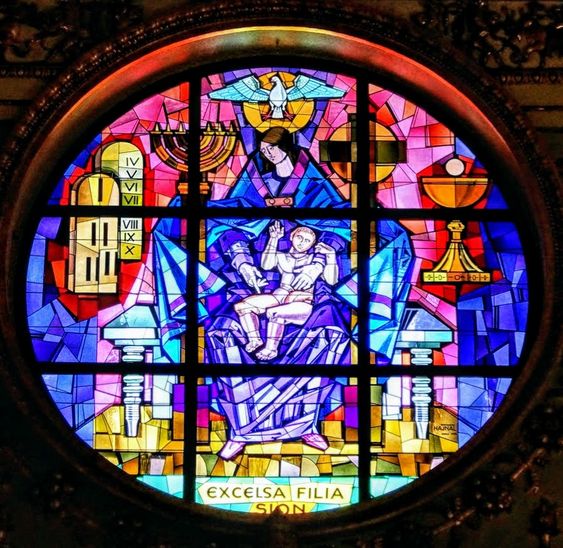 Stained glass window by János 'Giovanni' Hajnal (1913-2010), church of Santa Maria Maggiore, Rome