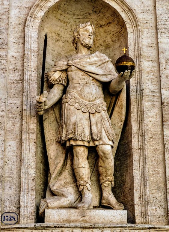 Statue of Charlemagne by Pierre de l'Estache, facade of the church of San Luigi dei Francesi, Rome