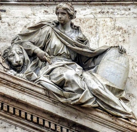 Statue of Fortitude by Filippo della Valle, facade of the church of San Giovanni dei Fiorentini, Rome