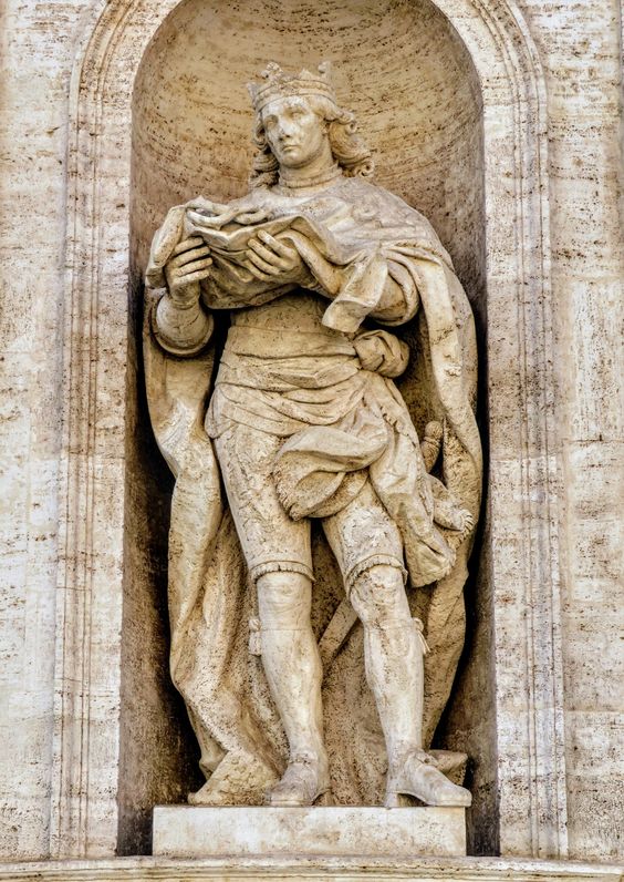 Statue of St Louis of France by Pierre de l'Estache, facade of the church of San Luigi dei Francesi, Rome