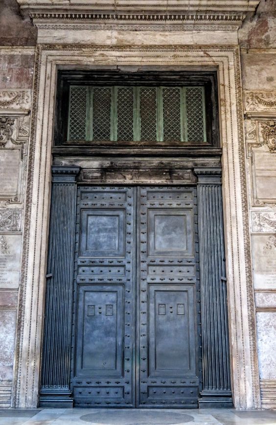 The ancient bronze door of the Pantheon, Rome