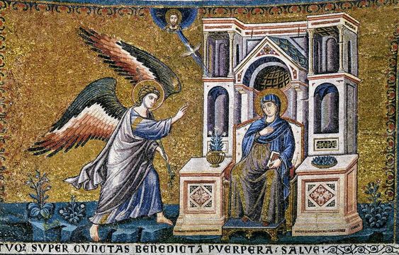 The Annunciation, mosaic by Pietro Cavallini, apse of the church of Santa Maria in Trastevere, Rome