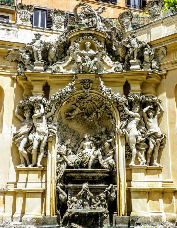 The Bagno di Venere by Leonardo Reti, wall-fountain in the garden of the Palazzo Borghese, Rome 