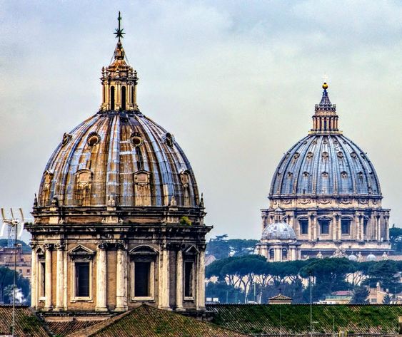 The domes of Sant' Andrea della Valle and St Peter's Basilica, Rome