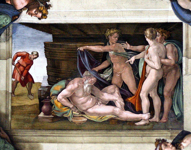 The Drunkenness of Noah, fresco by Michelangelo, Sistine Chapel