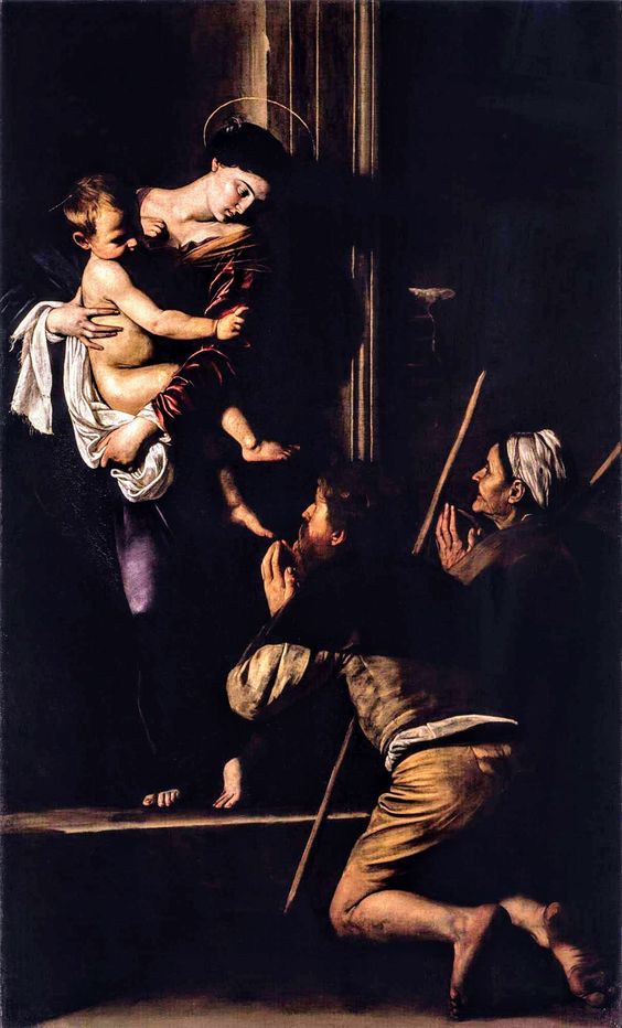 The Madonna dei Pellegrini (1604) by Caravaggio, church of Sant' Agostino, Rome