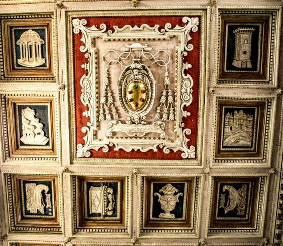 The Medici coat of arms, a detail of the 16th century wooden ceiling of the church of Santa Maria in Domnica, Rome