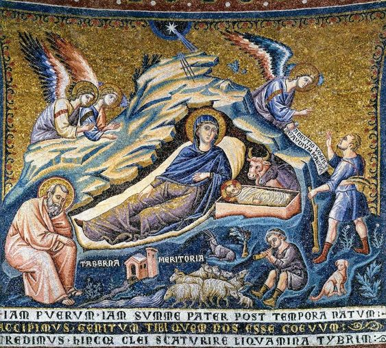 The 'Nativity of Christ', mosaic by Pietro Cavallini, church of Santa Maria in Trastevere, Rome