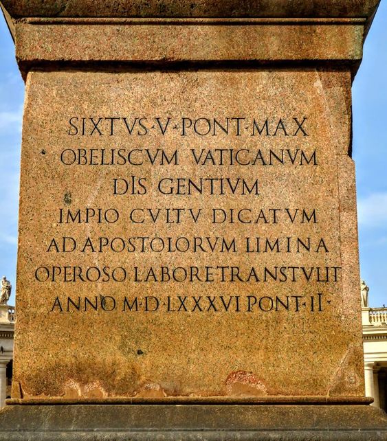 'Vatican' Obelisk, inscription (south face), St Peter's Square, Rome