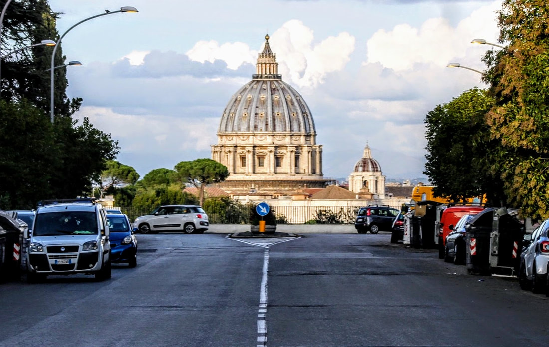 View of dome of St Peter's Basilica from Via Niccolò Piccolomini, Rome